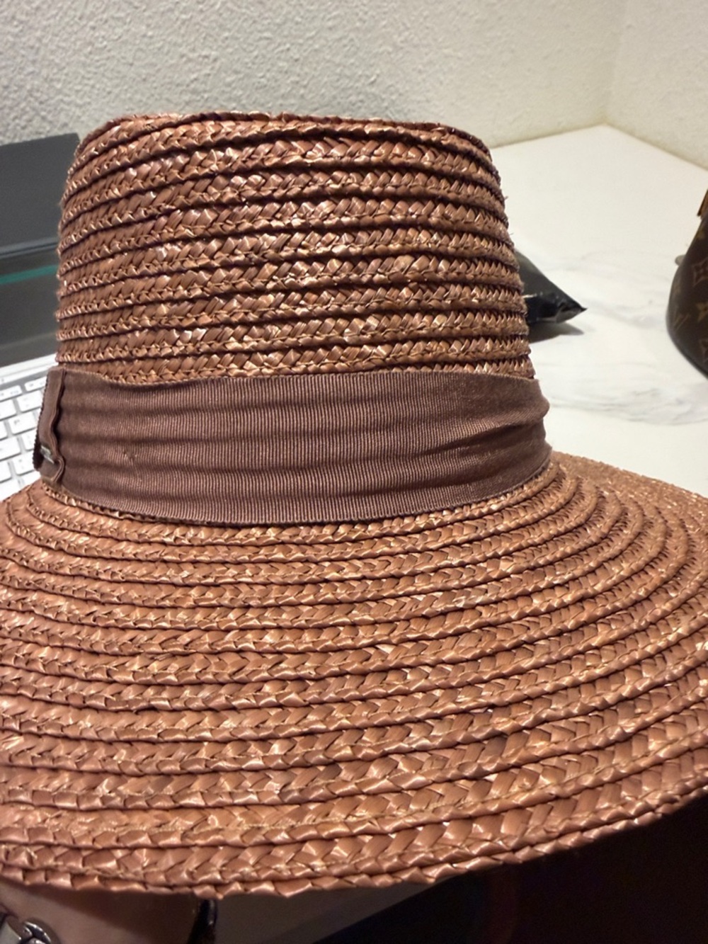 Brixton Brown Straw Fedora Hat with Brown Band - Picture 4 of 4